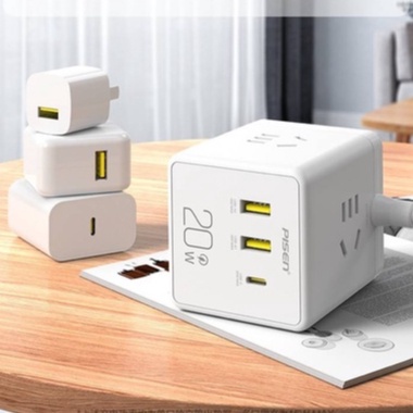 Ổ cắm điện thông minh ĐA NĂNG PISEN LH KF02 2500W 2 CỔNG USB A QC3.0 1 CỔNG USB C 20W 3 cổng sạc