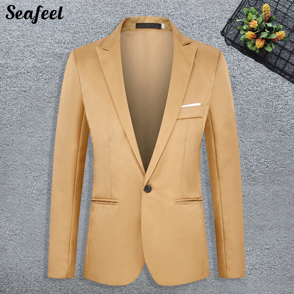 Áo Khoác Blazer Một Túi Màu Trơn Thời Trang Công Sở Cho Nam
