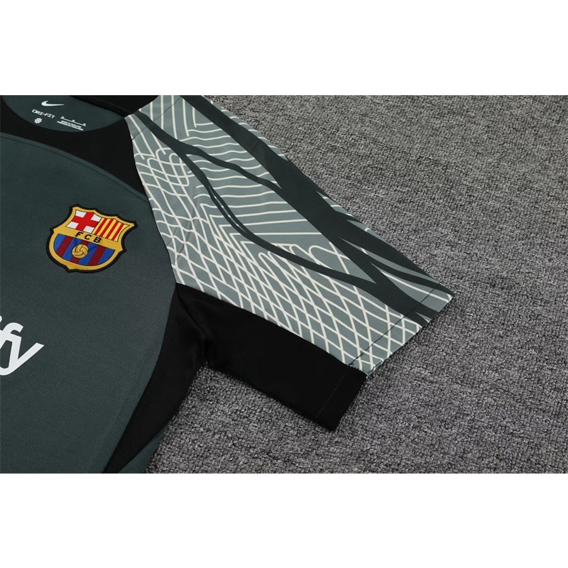 24 barcelona football training jersey short-sleeved jersey in dark green plus size men's crew neck sweatshirt s-xxl