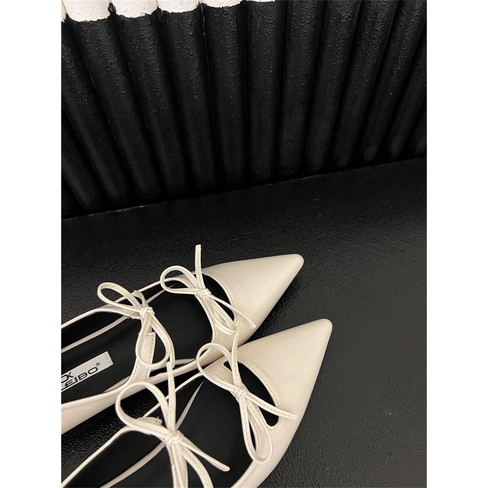 Giày Búp Bê Mũi Nhọn Miệng Nông Đế Bằng Mềm Mại Thoải Mái Đính Nơ Phong Cách Pháp Thời Trang Mùa Thu 202