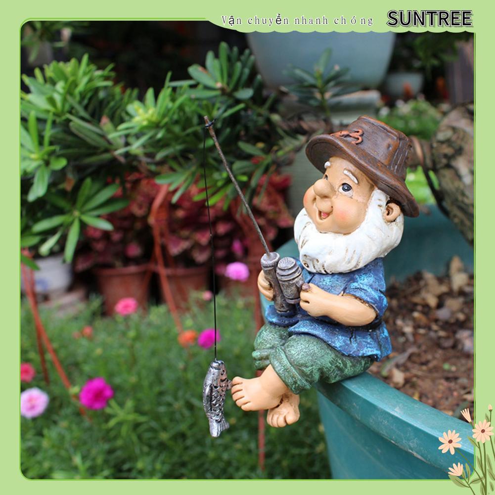 SUNTREE Người đàn ông câu cá Bức tượng màu sắc tươi sáng Chi tiết sống động như thật Nhựa bền Tượng ngư dân được sử dụng rộng rãi cho sân vườn tại nhà