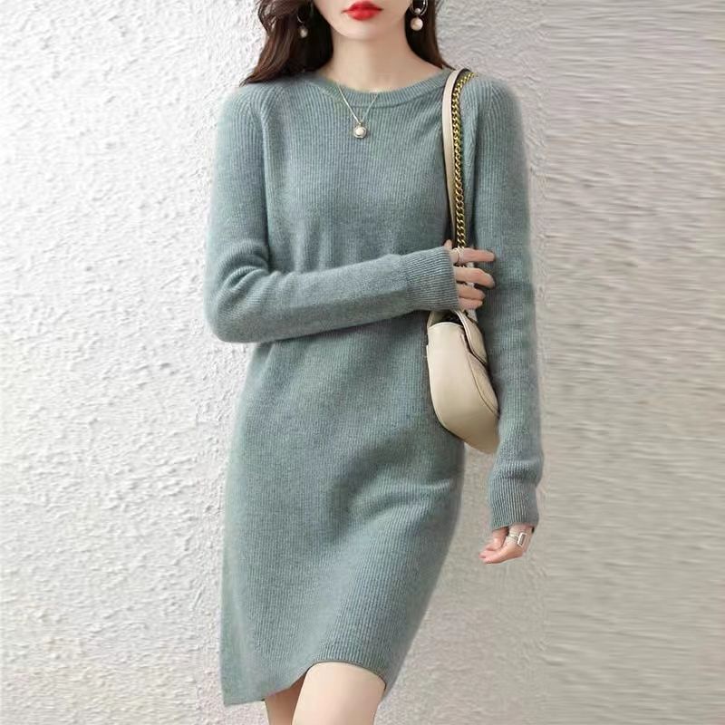 Multiplication len dệt kim dress phụ nữ thu đông mid-length sweater dress loose slimmer look bottoming ski