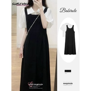 Sugemiusi Set Áo Sơ Mi Và Đầm Hai Dây Màu Đen Phong Cách Preppy Pháp Thời Trang Mùa Hè Cho Nữ