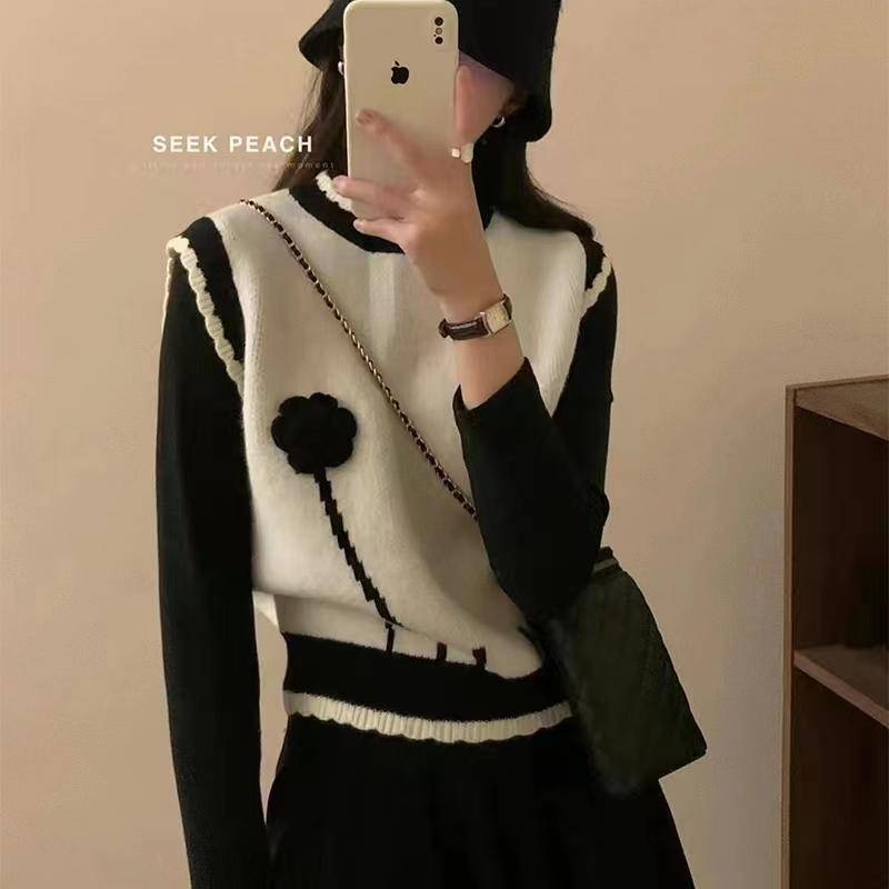 Áo Khoác Sweater Dệt Kim Sát Nách Dáng Ngắn Thời Trang Xuân Thu 2023 Cho Nữ