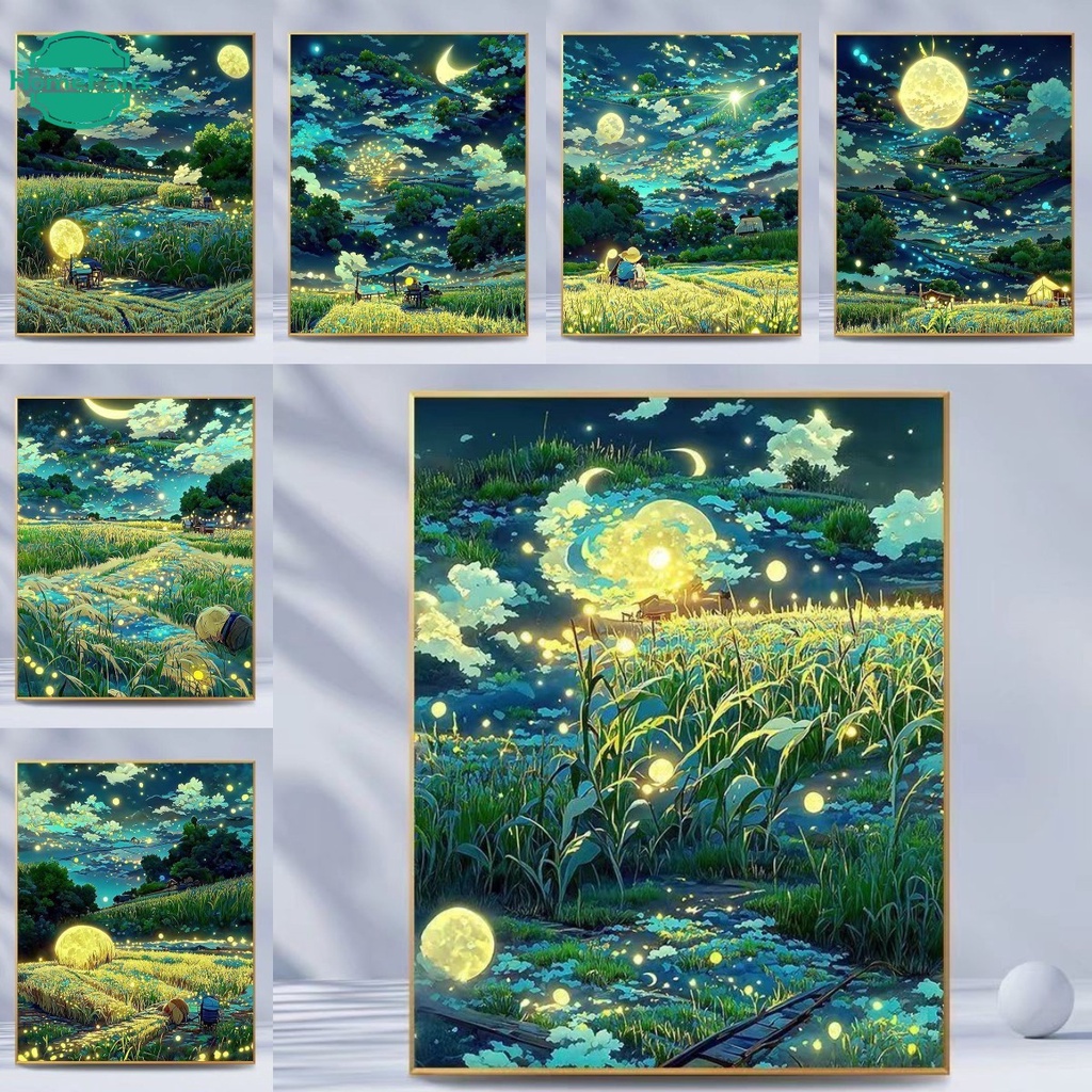 Bộ Tranh Đính Đá 5D Tự Làm Hình Phong Cảnh Ban Đêm Cho Bé