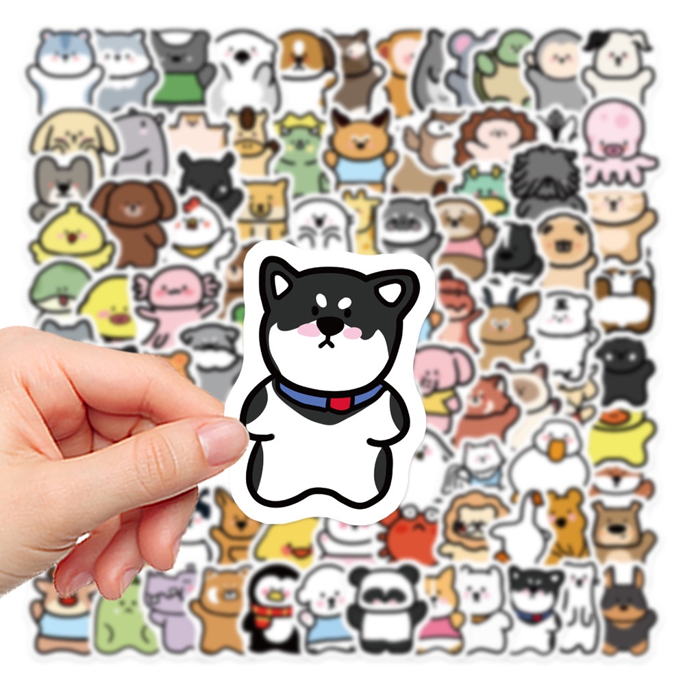 Set 100 Miếng Dán Trang Trí Mũ Bảo Hiểm Hình Động Vật Dễ Thương