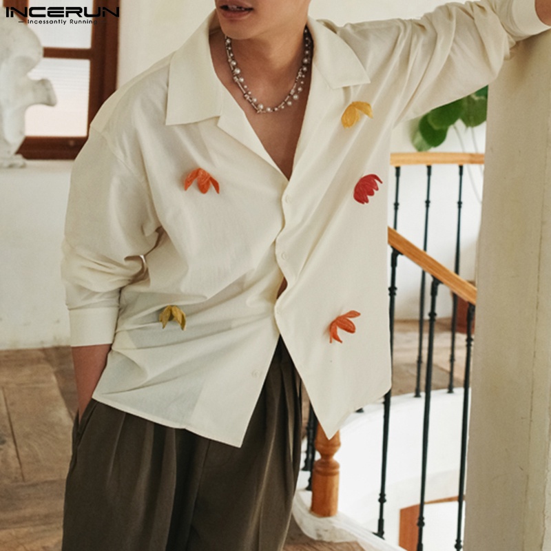 INCERUN Áo Sơ Mi Dài Tay Họa Tiết Hoa Phong Cách Hàn Quốc Cho Nam