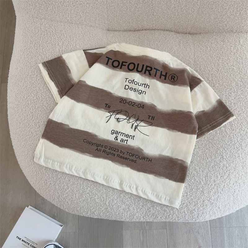 Áo Thun Tay Ngắn Họa Tiết Kẻ Sọc In Chữ Phong Cách Hàn Quốc Thời Trang Mùa Hè Mới Cho Bé Trai Và Gái