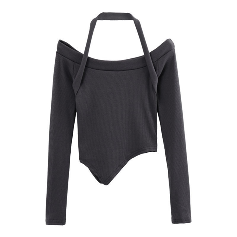 Áo Thun Tay Dài Hở Va, Áo thun trễ vai vạt chéo chất thun bo zip dày dặn co giãn thoải mái