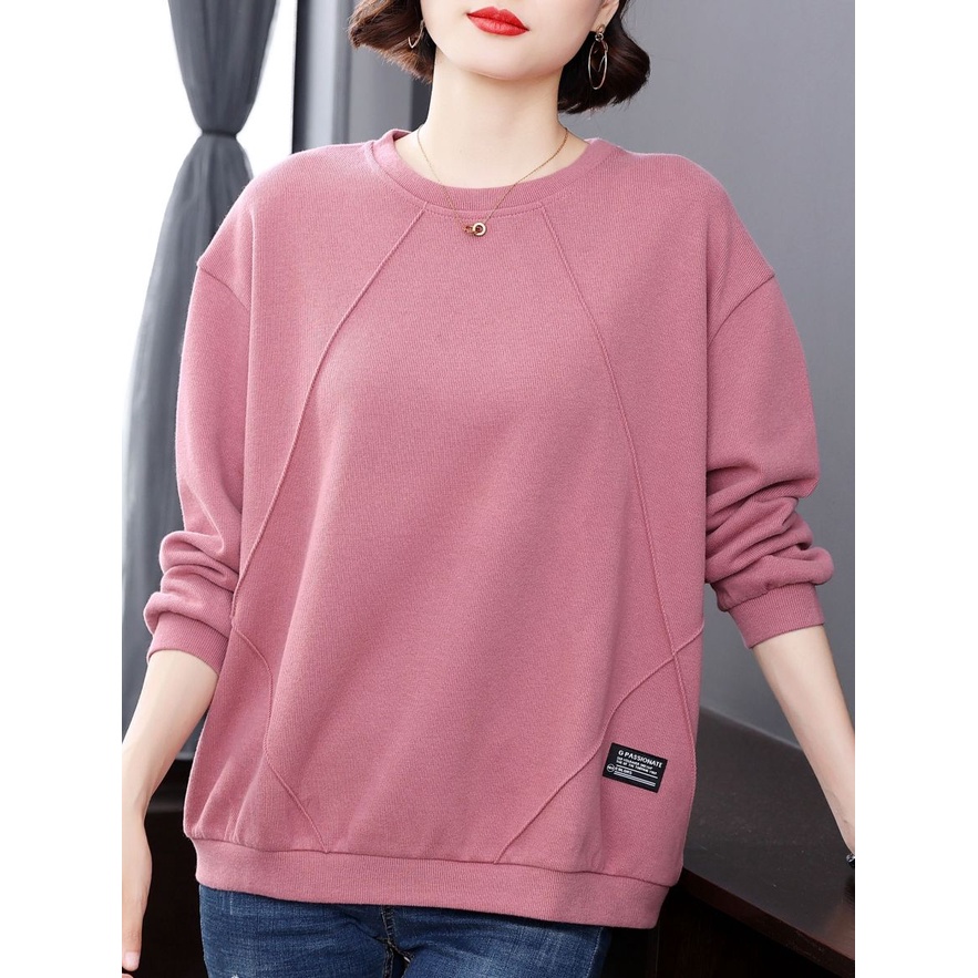 Áo Thun Nữ Dài Tay / Phong Cách Mới / Phong Cách Mùa Thu / Giản Dị / Rộng / Size Lớn / Trung Niên / Áo Thun