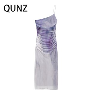 Đầm lụa QUNZ 8847 in họa tiết quyến rũ