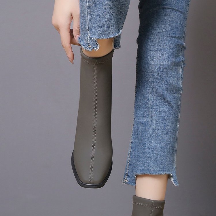 Giày Boot Cao Gót Mũi Vuông Thiết Kế Mỏng Năng Động Thời Trang