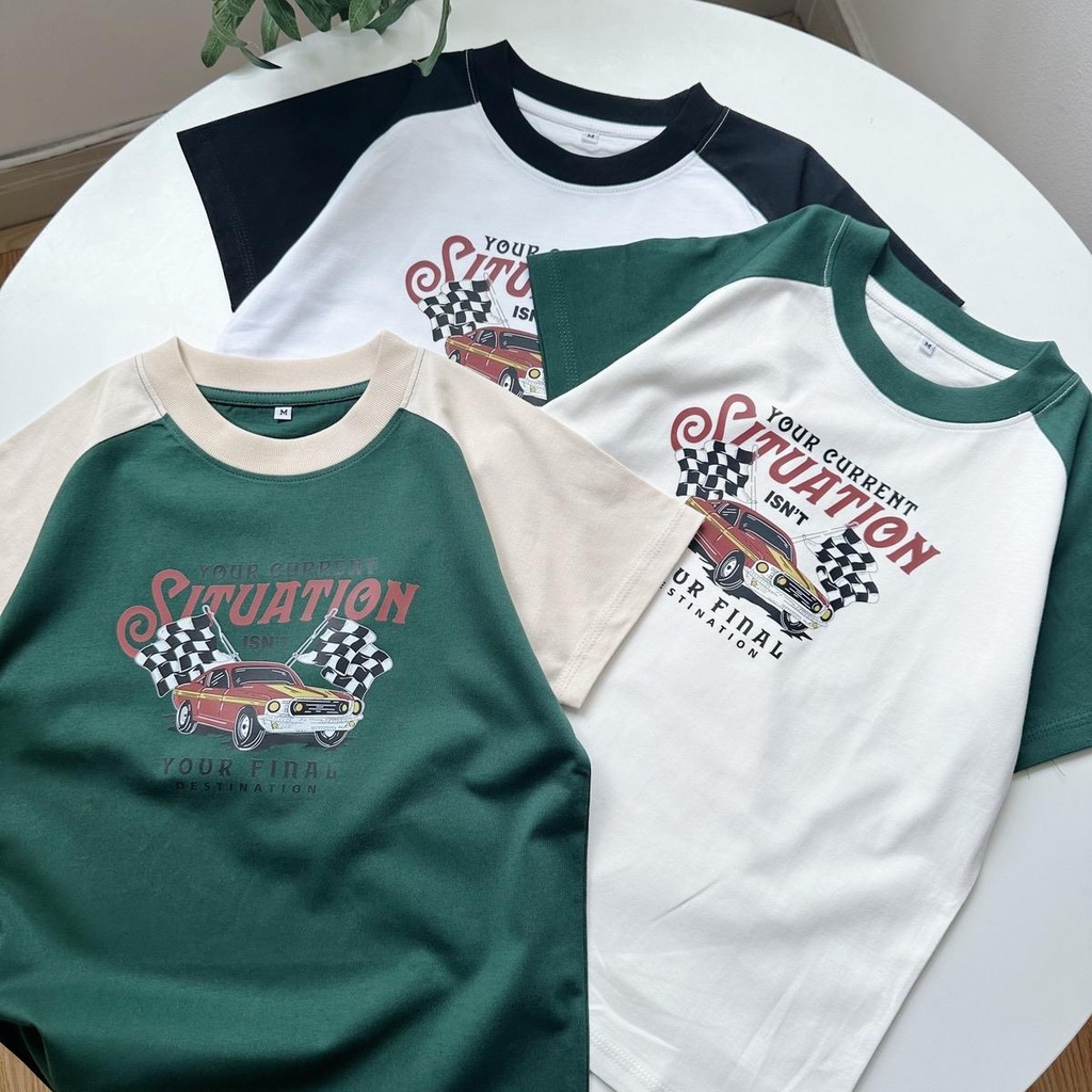 Áo Baby tee phối màu in hình xe đua Situation áo thun form vừa