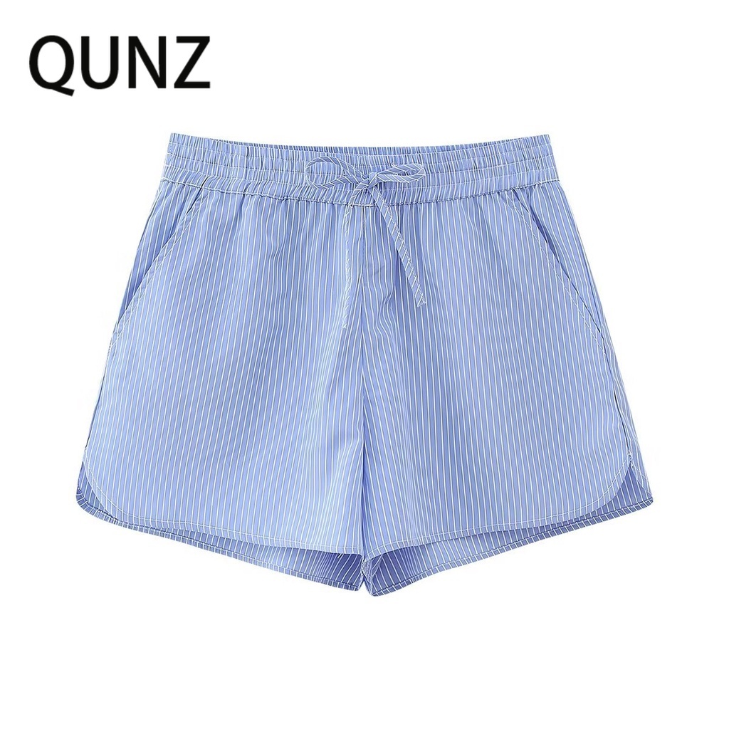 Quần Short Poplin Sọc Eo Bó Sát Qunz 5695