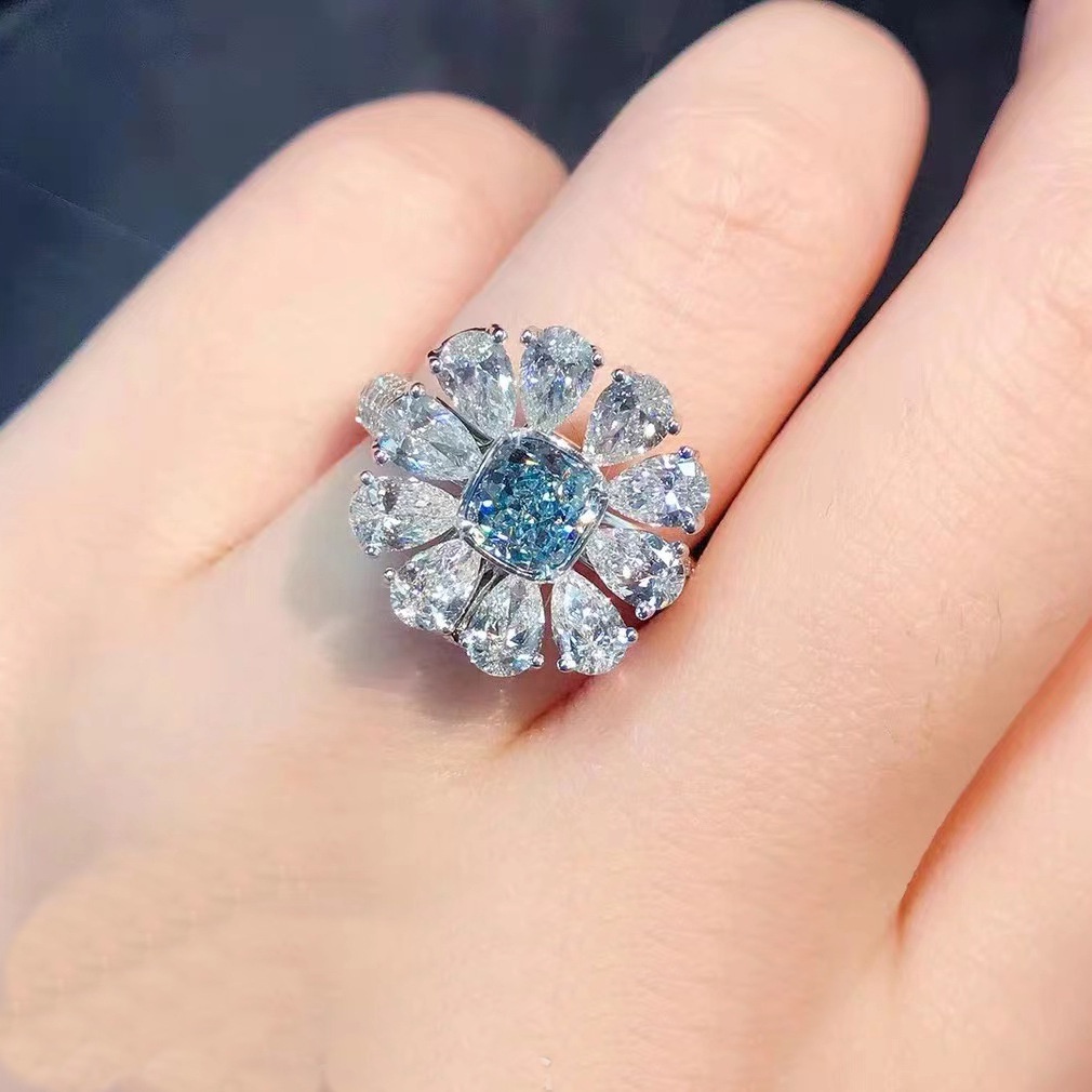 Nhẫn Bạc Đính Đá Sapphire Sang Trọng Cho Nữ