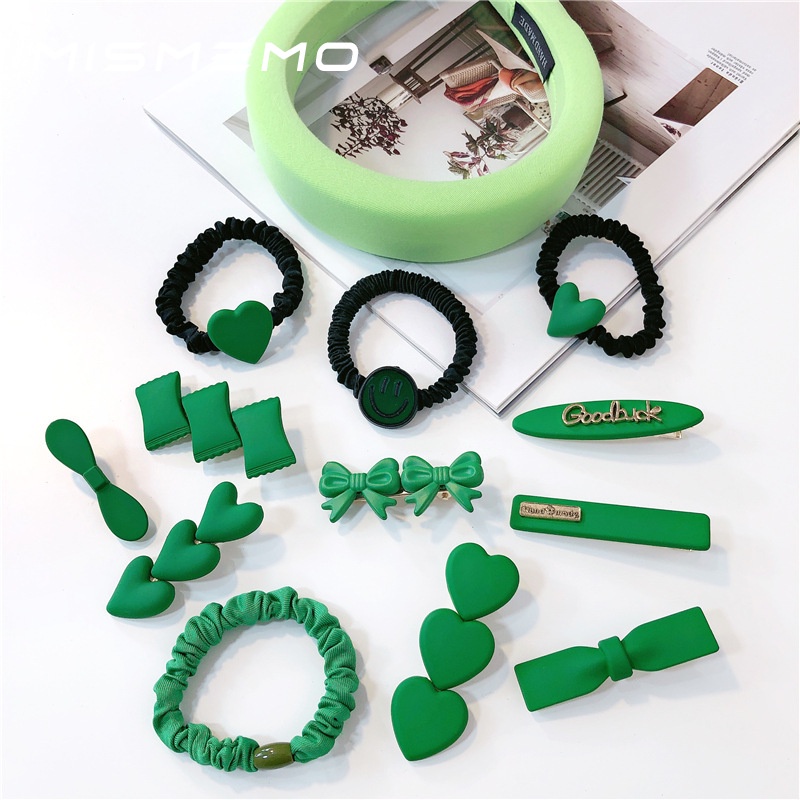 Kẹp Tóc Hình Nơ Màu Xanh Lá Cây Phong Cách Hàn Quốc Đơn Giản Cho Nữ