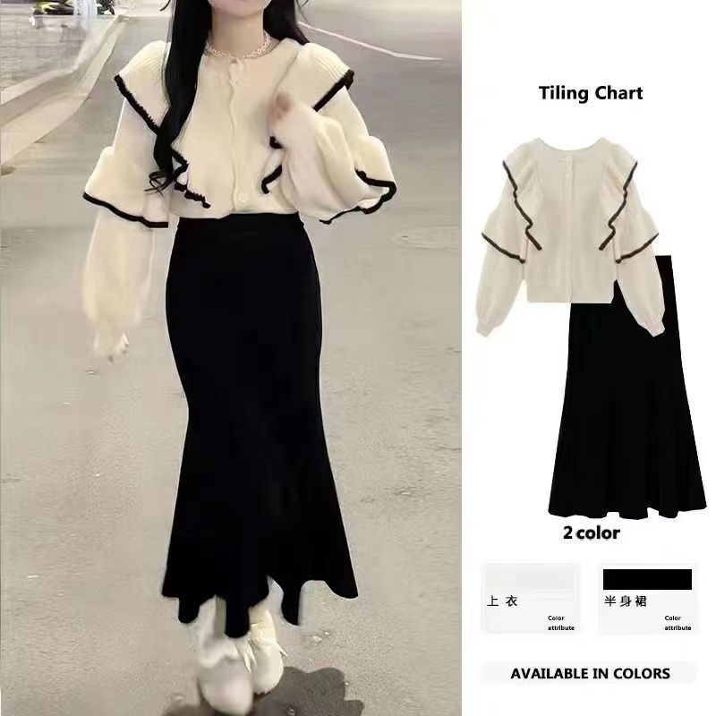 Set 2 Món Gồm Áo Len Xù Dày Mix Chân Váy Đuôi Cá Mới