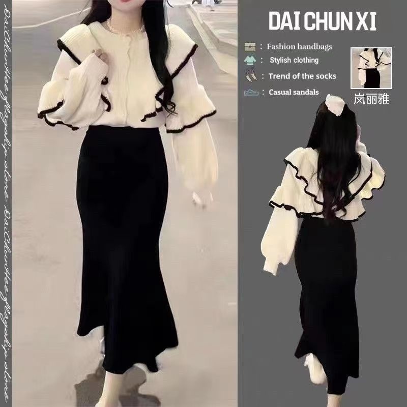 Set 2 Món Gồm Áo Len Xù Dày Mix Chân Váy Đuôi Cá Mới