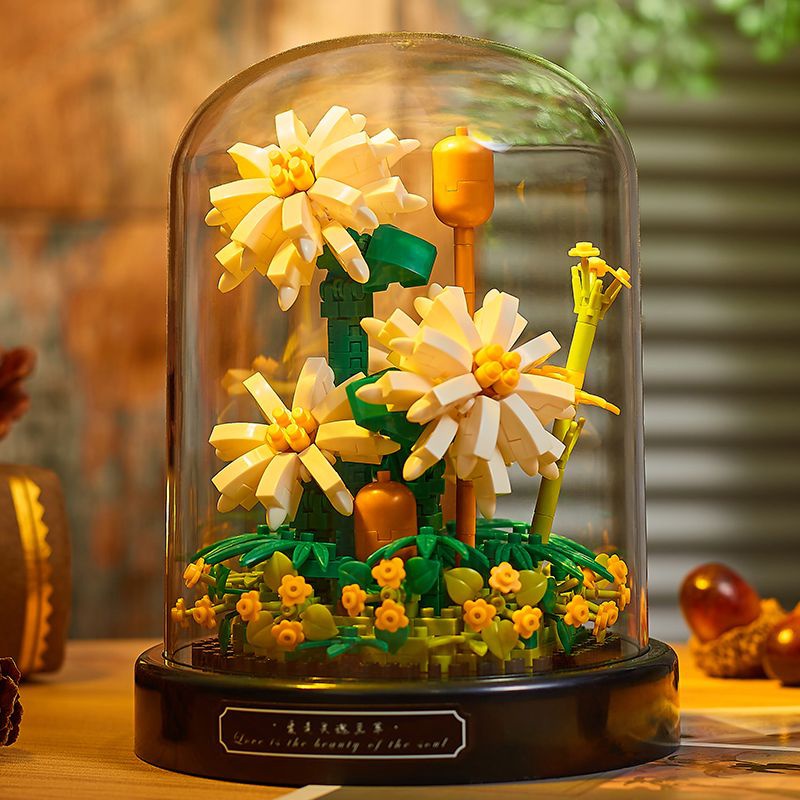 Bộ Đồ Chơi Lắp Ráp Lego + Hoa Trong Suốt Trưng Bày Trang Trí Để Bàn