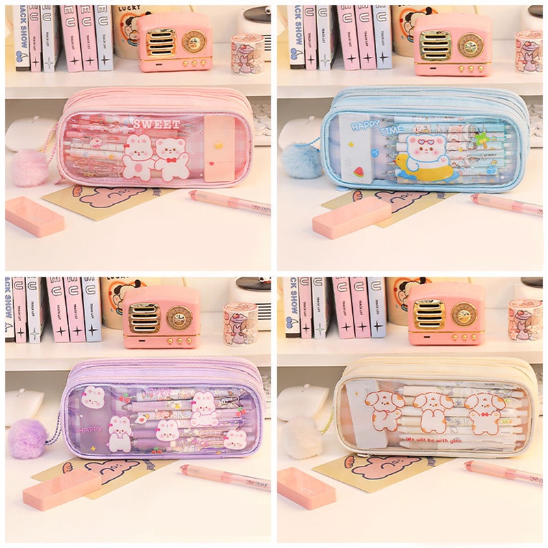 Bóp Viết Ba Ngăn Sức Chứa Lớn Có Móc Khóa Sáng Tạo Dễ Thương Cho Học Sinh