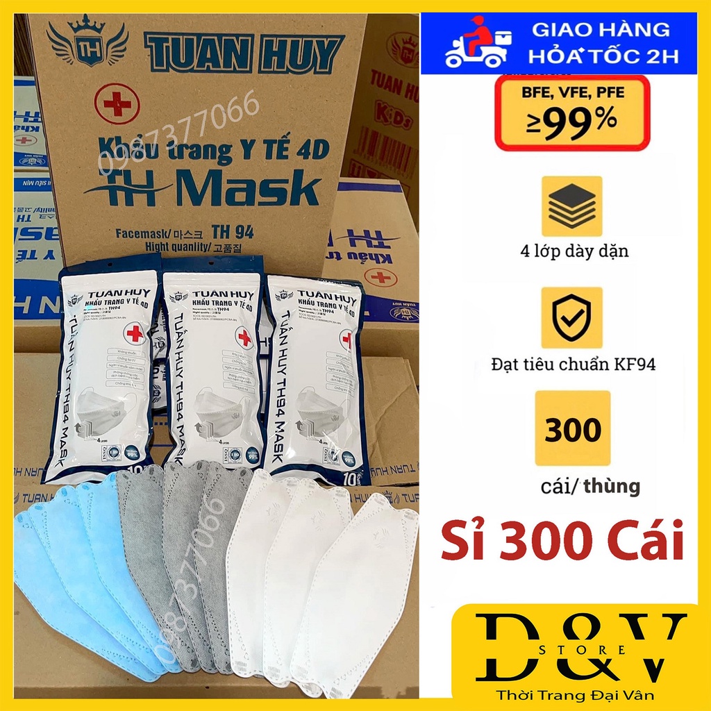 Sỉ 1 Thùng 300 cái Khẩu trang y tế 4D Mask KF94 Tuấn Huy 4 lớp kháng khuẩn đạt tiêu chuẩn ISO khẩu trang 3d mask