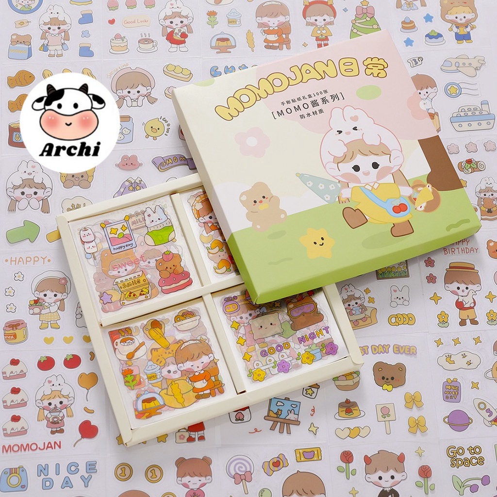 Tấm sticker cute trang trí dán tập vở, bình nước, bút nước