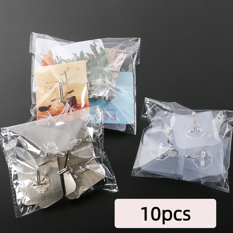 10 cái móc cho móng tay tiện lợi móc dính miễn phí, móc treo quần áo treo tường gia dụng, móc hoạt hình trong suốt chống ẩm-chống thấm