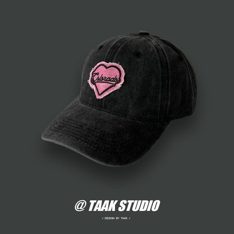 Màu hồng retro tình yêu mũ bóng chày y2k xu hướng rửa sạch mũ cũ