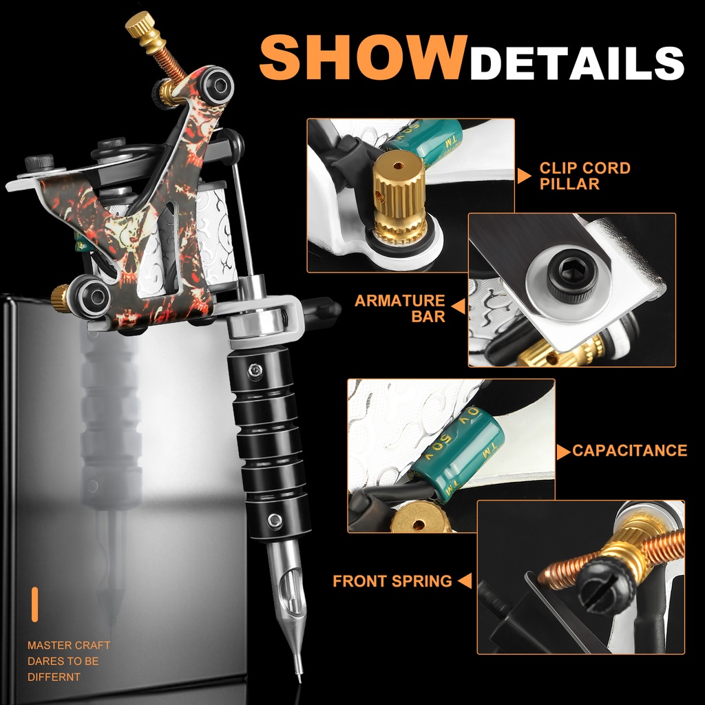 Máy xăm 1pc cho đường kẻ và bóng máy xăm quay phụ kiện hình xăm gang bọc cuộn công cụ hình xăm cho nghệ thuật cơ thể