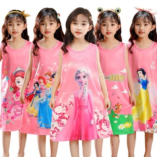 Đầm ngủ sát nách in hình công chúa elsa thời trang mùa hè cho bé gái