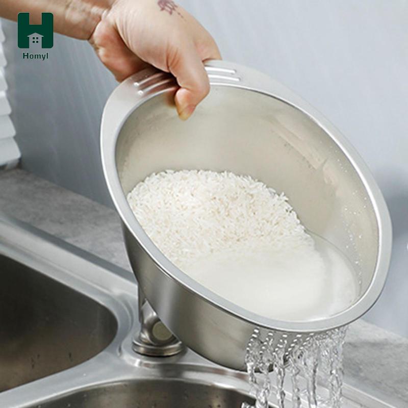 Homyl Rổ lọc làm sạch gạo bộ lọc mì ống 304 phụ kiện bằng thép không gỉ bền thực tế với lỗ thoát nước bên cho bếp nấu tại nhà