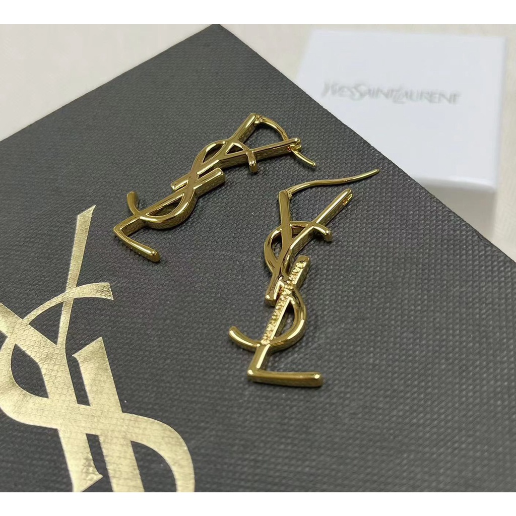 Ysl bông tai titan thép chữ logo ear hoop stud earrings trang sức của phụ nữ