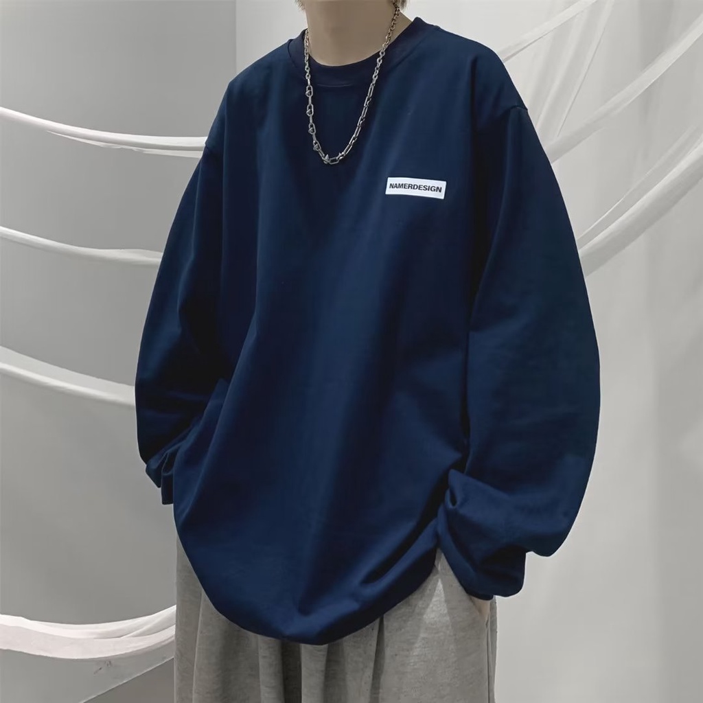 Áo thun ngoại cỡ màu đỏ rượu vang tay dài dáng rộng thường ngày size lớn M-8XL phong cách lười cho nam