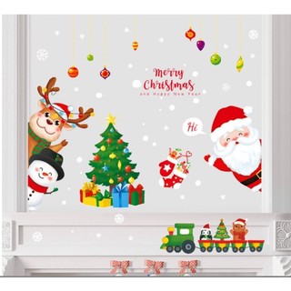 Decal dán tường trang trí Noel - Noel chào khách rèm châu đoàn tàu vui nhộn