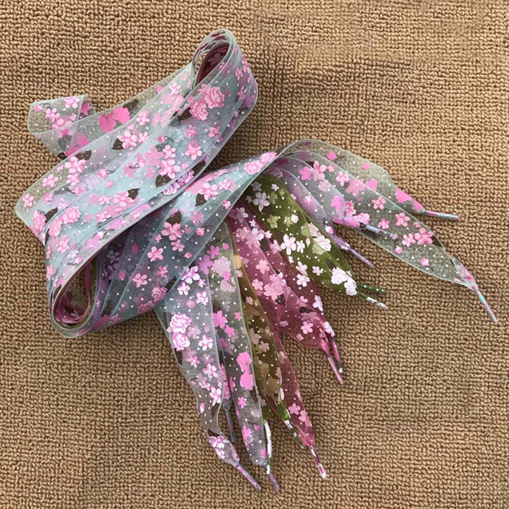 1 đôi 120 / 140cm cô gái ngọt ngào nhỏ tươi đầy màu sắc in tinh tế dây giày phẳng dây giày hoa anh đào