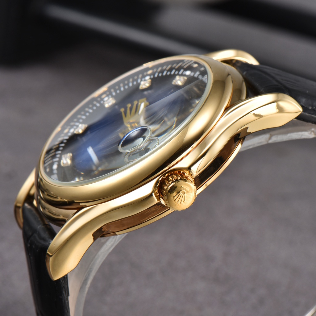 Ro * lex lịch kép logo con trỏ cá nhân hóa dát kim cương thời trang da thạch anh đồng hồ nam unisex