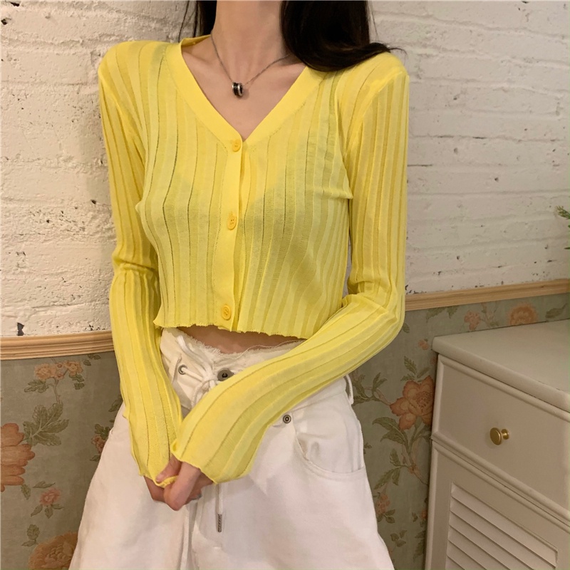 Áo Khoác cardigan Dệt Kim Mỏng Tay Dài Dáng Ngắn Thời Trang Cho Nữ
