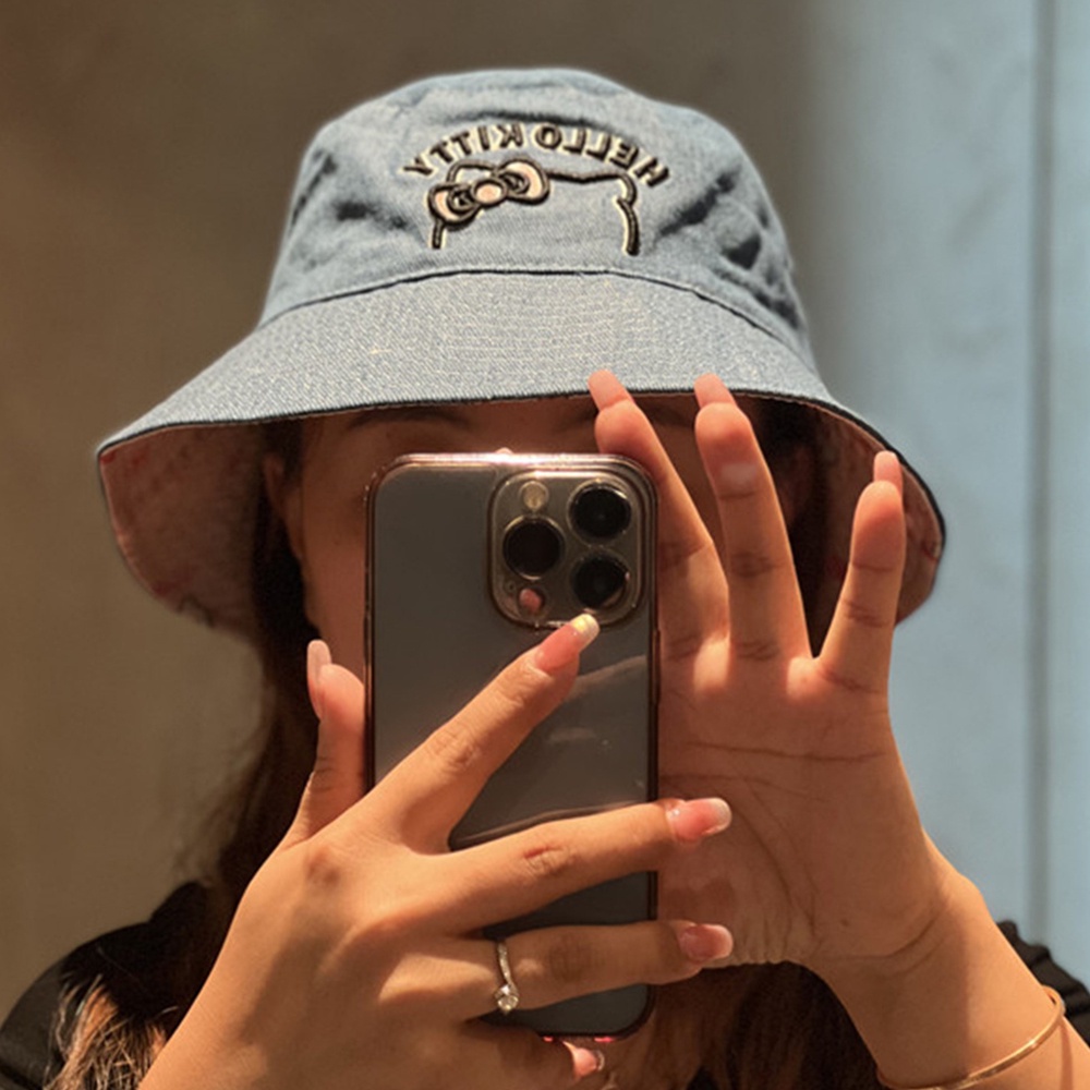 Kuromi Nón Tai Bèo Hai Mặt Thêu Họa Tiết Hello Kitty Thời Trang Cho Bé Gái