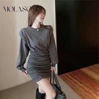 Đầm molasome dài tay giả 2 lớp thời trang mới khí chất 2023