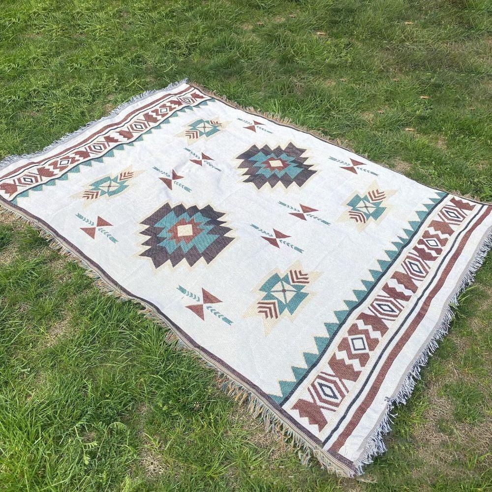 Muvako Thảm cắm trại, mô hình hình học thảm bãi biển dày, sợi polyester gió 90x150cm đạo cụ khăn trải bàn ngoài trời