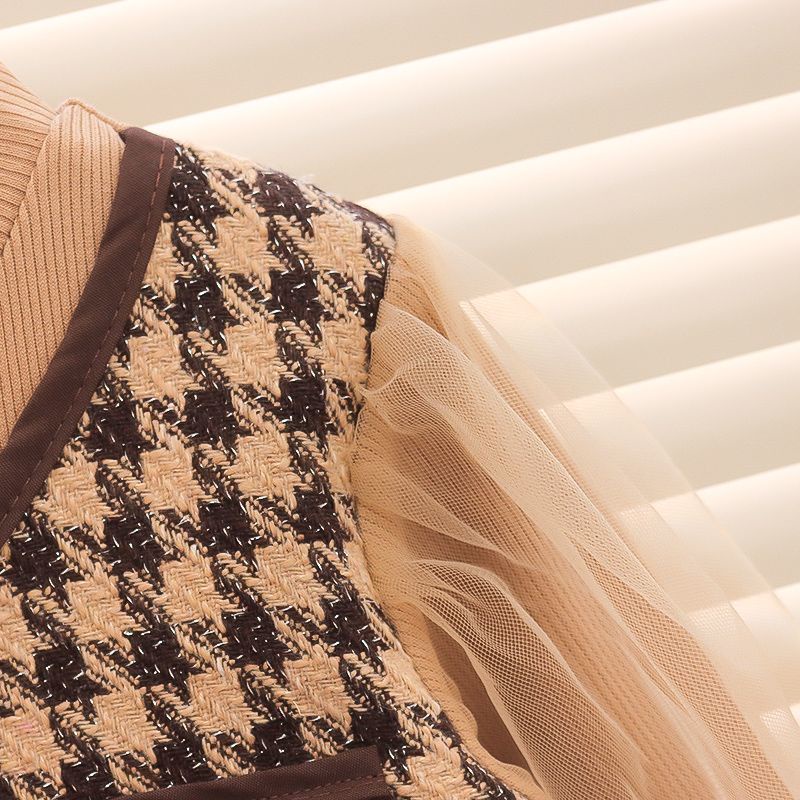 Catimini Váy con gái váy công chúa phong cách mới mùa xuân và mùa thu váy trẻ em dài tay vest váy lưới hợp thời trang