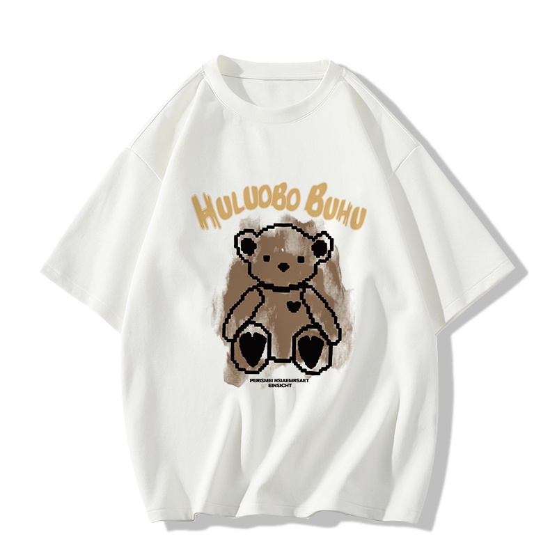 Áo Thun 100% Cotton Tay Ngắn Dáng Suông In Họa Tiết Dễ Phối Đồ Thời Trang Phong Cách Hàn Quốc Cho Nữ