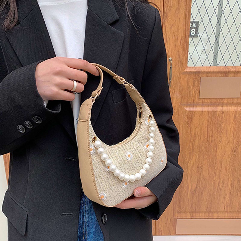 Túi Xách Đeo Dưới Cánh Tay In Hoa Cúc Đính Ngọc Trai Thời Trang Cho Nữ