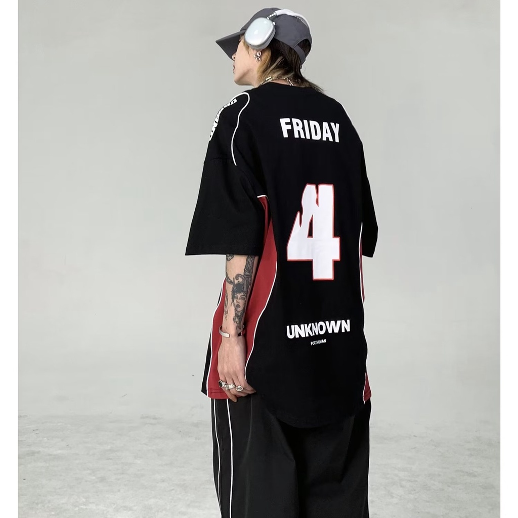 Áo Thun Thể Thao Tay Lỡ Dáng Rộng Màu Sắc Tương Phản Phong Cách Hip Hop Thời Trang Cho Nam