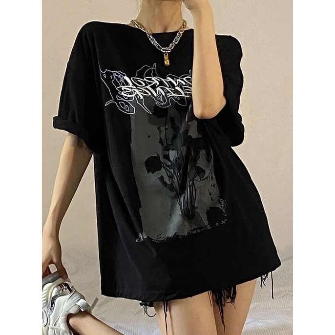 SUXI Áo Thun Tay Ngắn Cổ Thuyền Dáng Rộng In Họa Tiết Thời Trang Mùa Xuân