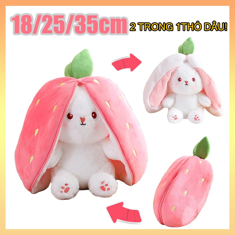 🔥Hàng tồn kho 2 Trong 1Thỏ dâu 🔥18/25 /35cm Gấu Bông con thỏ Cosplay 2 Màu - Bunny Bông Cao Cấp Gấu Bông Thú Nhồi Bông Hình Thỏ Bunny Và Cà Rốt Sáng Tạo Quà sinh nhật búp bê trẻ em