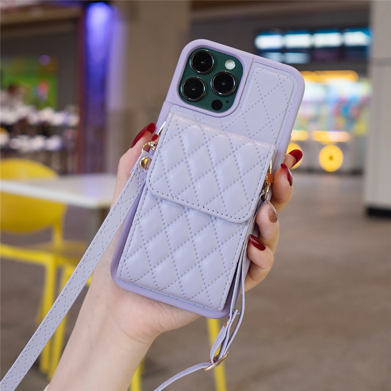Ốp Điện Thoại Da Dạng Túi Đeo Chéo Hình Thoi Có Ngăn Đựng Thẻ Thời Trang Cho IPhone 14 Pro Max IPhone 13 I12 Pro Max