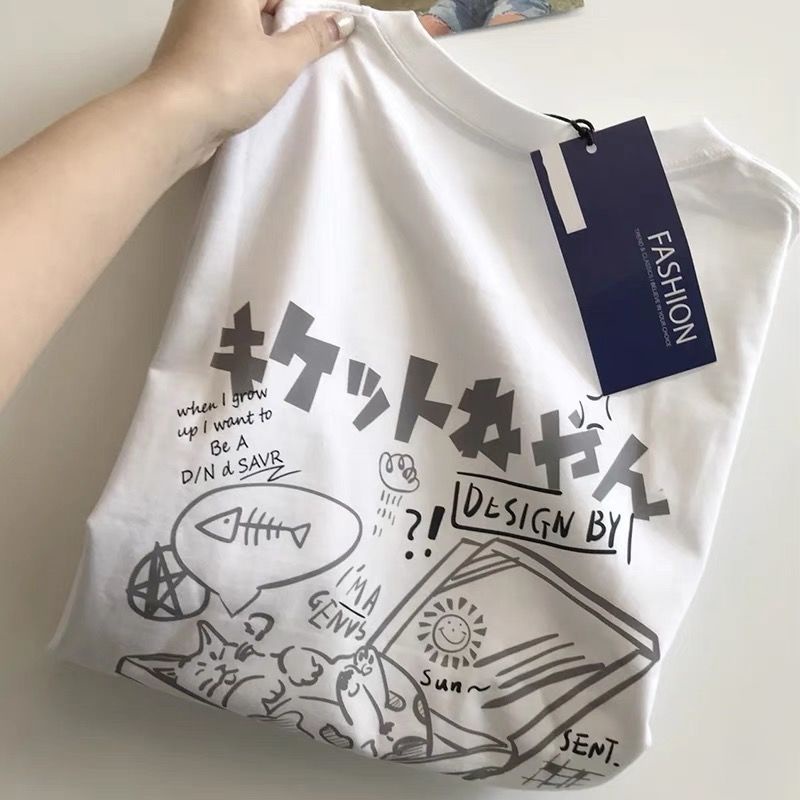 Áo Thun Cotton Ngắn Tay Dáng Rộng Thời Trang Mùa Hè Phong Cách Retro Nhật Bản