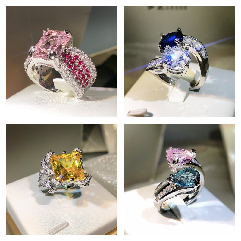 1 Nhẫn Hở Đính Đá Zircon Hồng Họa Tiết Hình Học Nhiều Màu Sắc Chất Lượng Cao