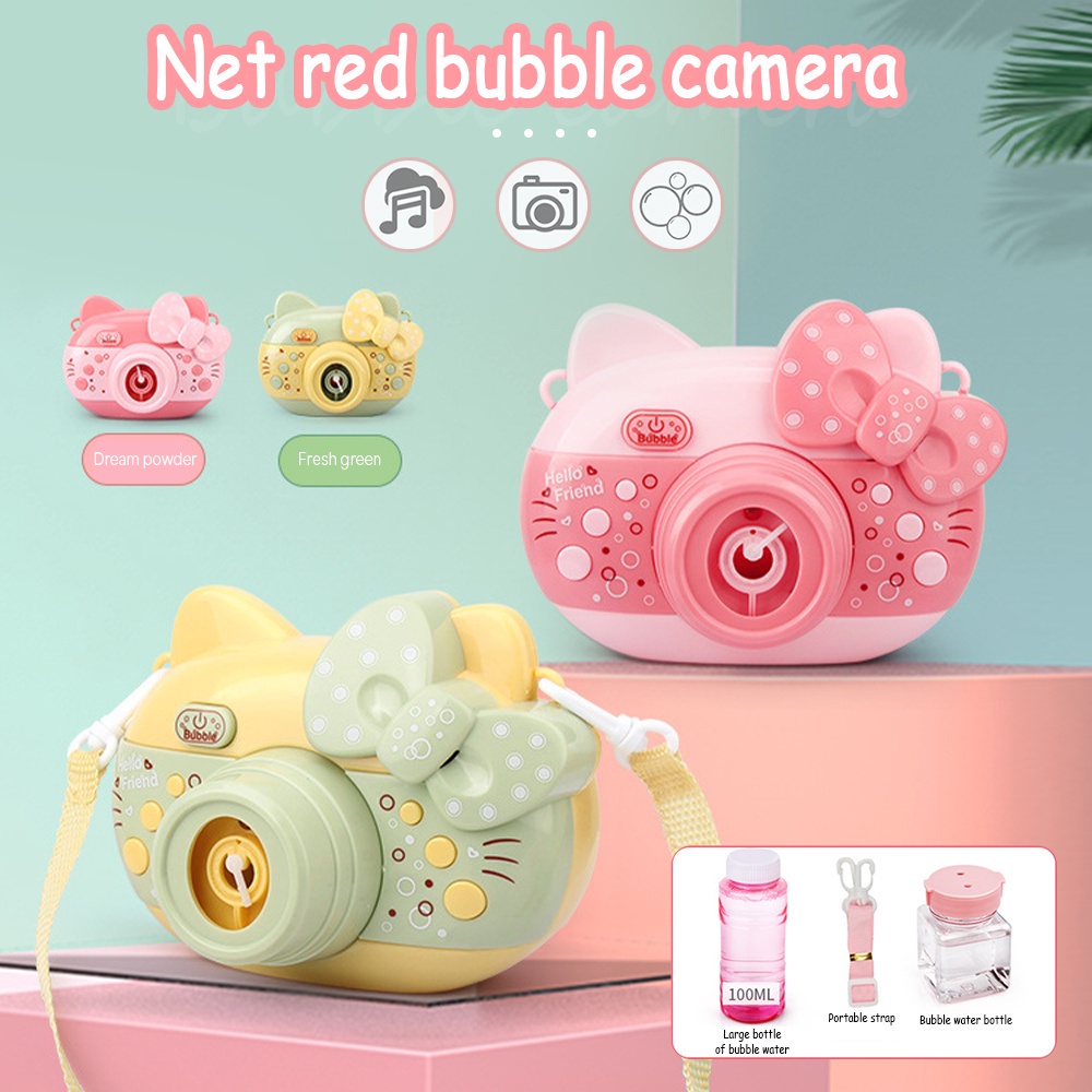 Máy Ảnh Thổi Bong Bóng Phát Nhạc Có Đèn Hình Mèo Đồ Chơi Thổi Bóng Tự Động Kèm Xà Phòng, Đồ Chơi Ngoài Trời Cho Bé